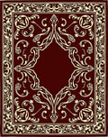 Rich Crimson Ivory Ornate Scrollwork Rug