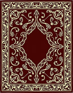 Rich Crimson Ivory Ornate Scrollwork Rug