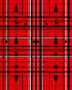 Red Black White Plaid Deer Christmas Trees Rug