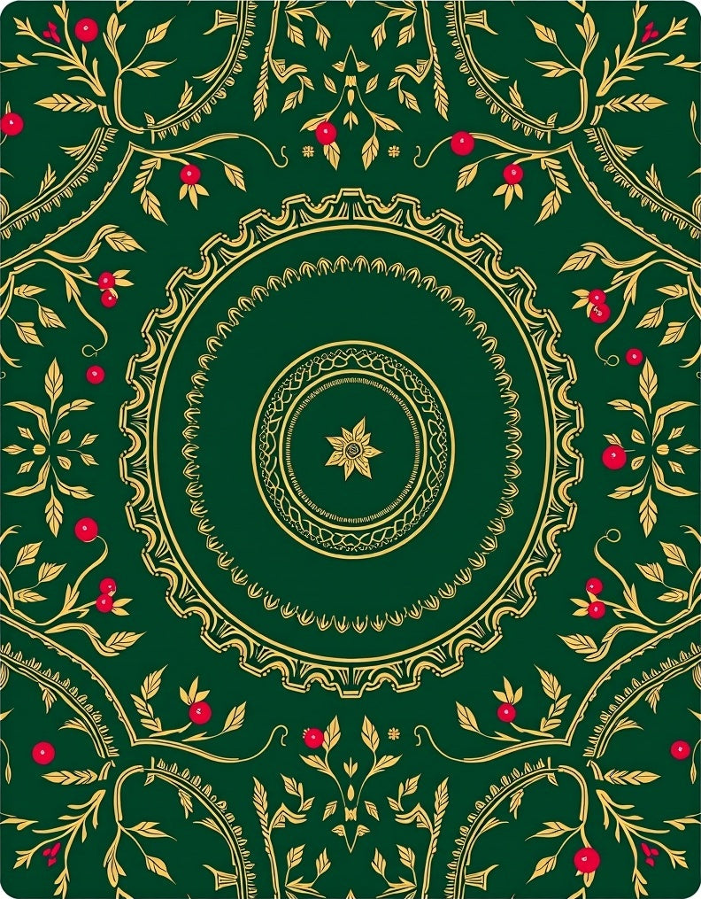 Emerald Green Golden Floral Medallion Rug