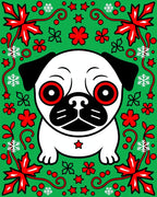 Whimsical Pug Christmas Green Red Snowflake Rug