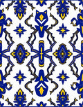 Royal Blue Yellow Ceramic Tile Rug