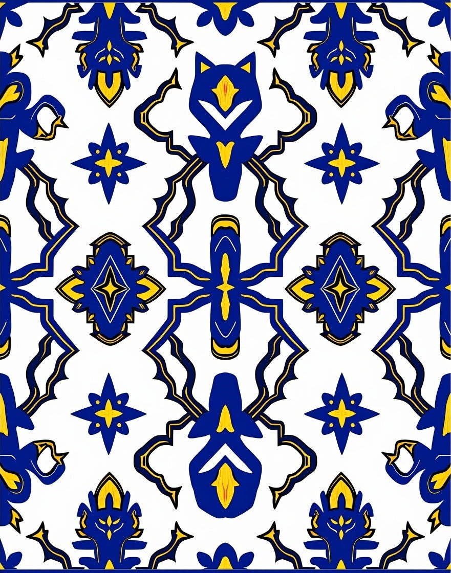 Royal Blue Yellow Ceramic Tile Rug