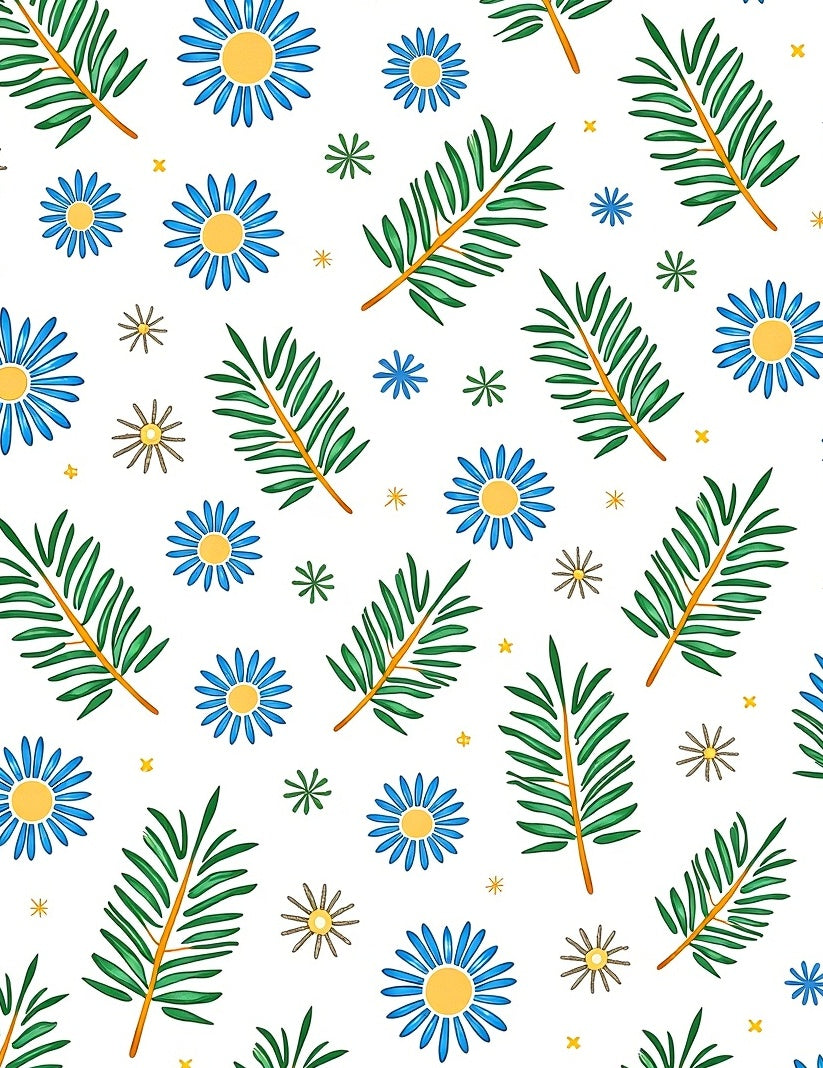 Blue Daisy Green Leaf Scatter Rug