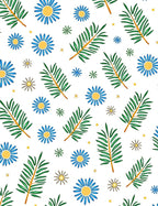 Blue Daisy Green Leaf Scatter Rug