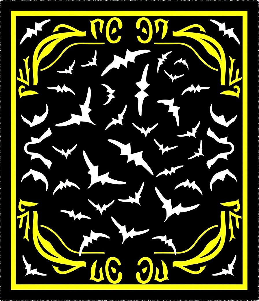 Black Yellow White Bat Swarm Rug