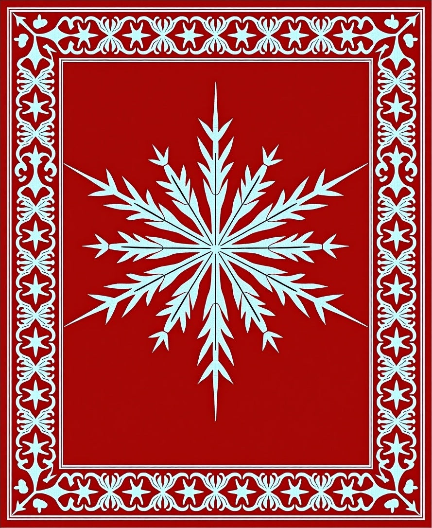 Crimson Snowflake Festive Border Rug