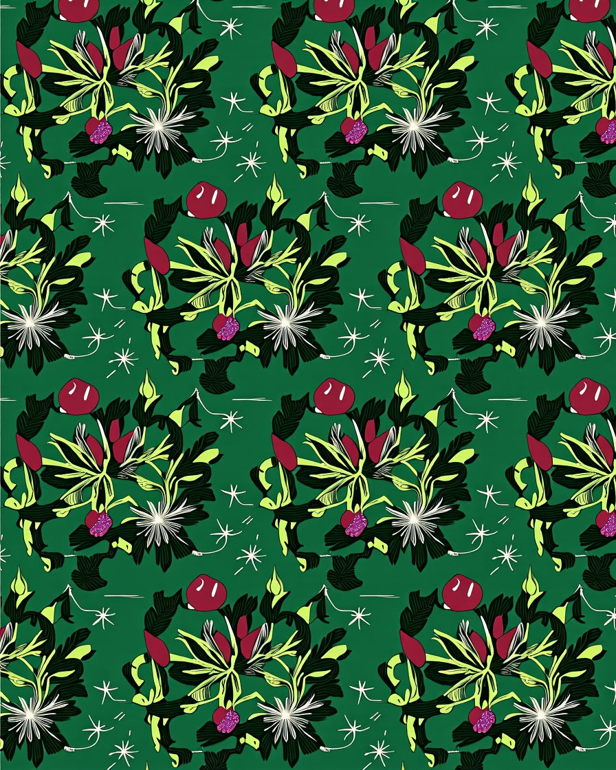Vibrant Floral Berries on Green Background Rug