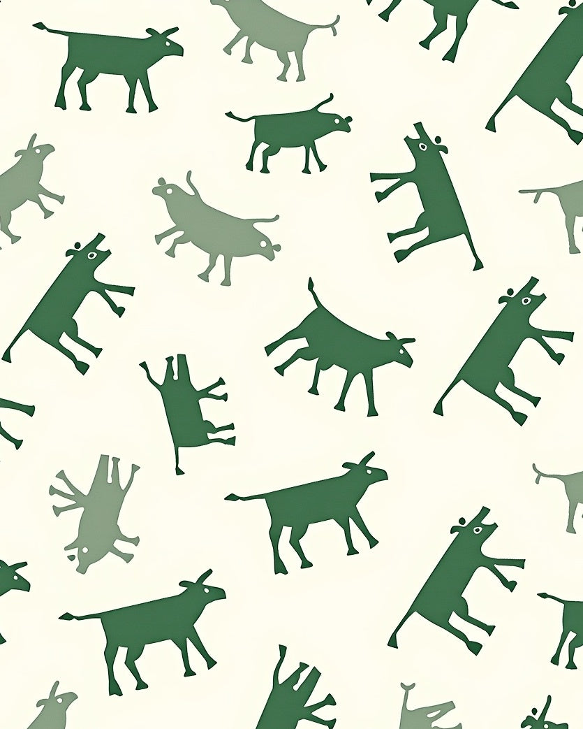 Dark Green Whimsical Cow Field Rug