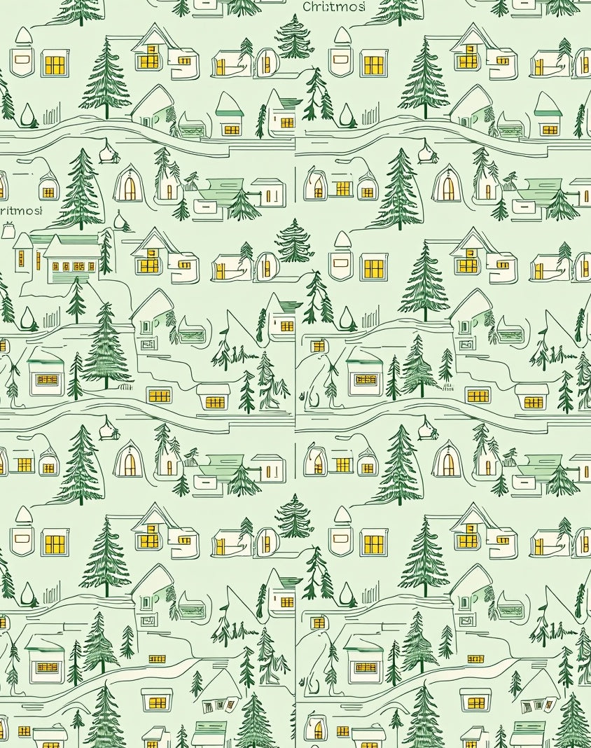 Cozy Village Pine Trees Lights Rug