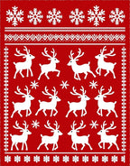 Classic Red White Reindeer Snowflakes Rug
