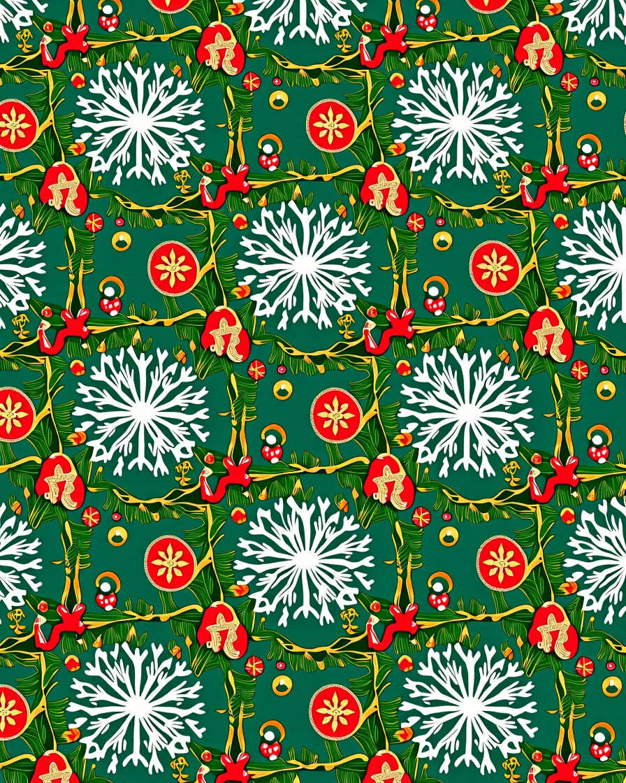 Green Christmas Snowflakes Ornaments Border Rug