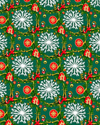 Green Christmas Snowflakes Ornaments Border Rug