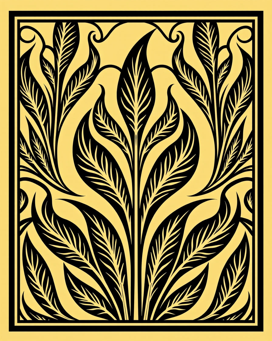 Black Leafy Flourish Art Deco Rug