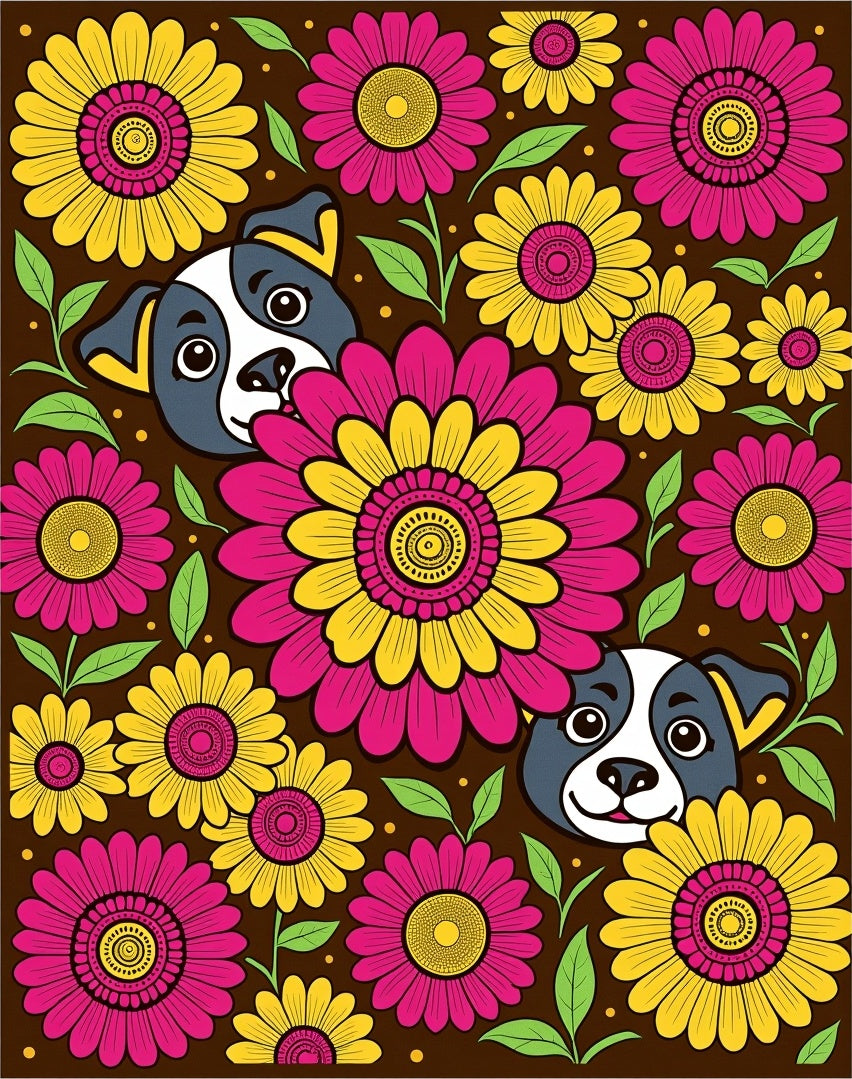 Whimsical Dog Flower Garden Rug