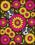 Whimsical Dog Flower Garden Rug