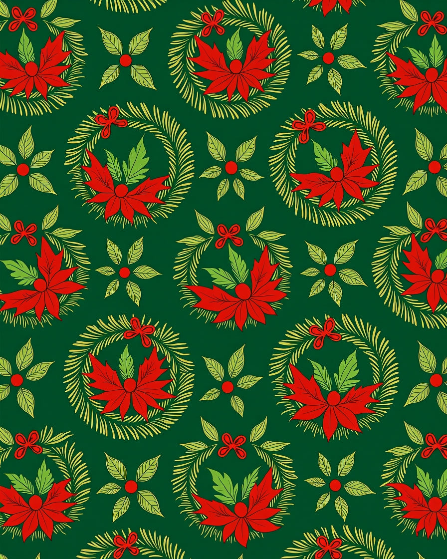 Red Poinsettia Wreath Green Surface Rug