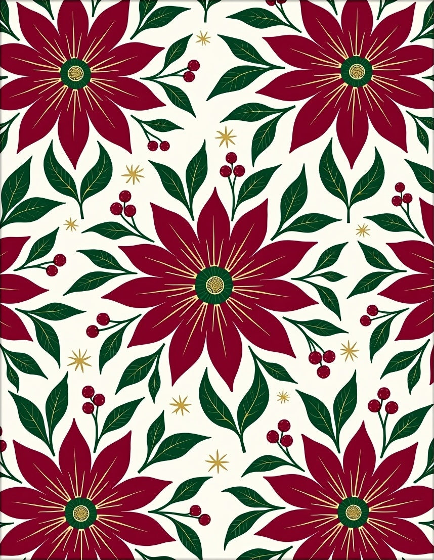 Crimson Poinsettia Green Leaf Berry Rug