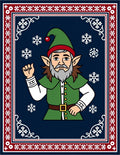 Festive Elf Snowflakes Blue Border Rug