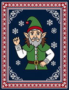 Festive Elf Snowflakes Blue Border Rug