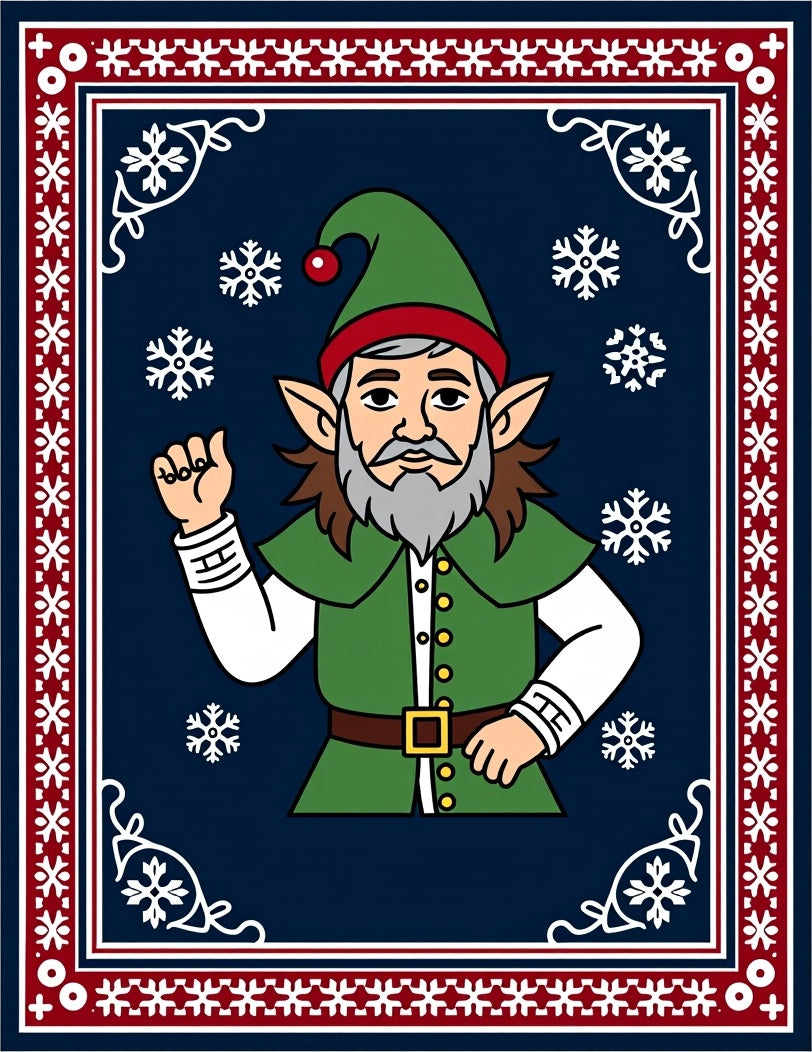 Festive Elf Snowflakes Blue Border Rug