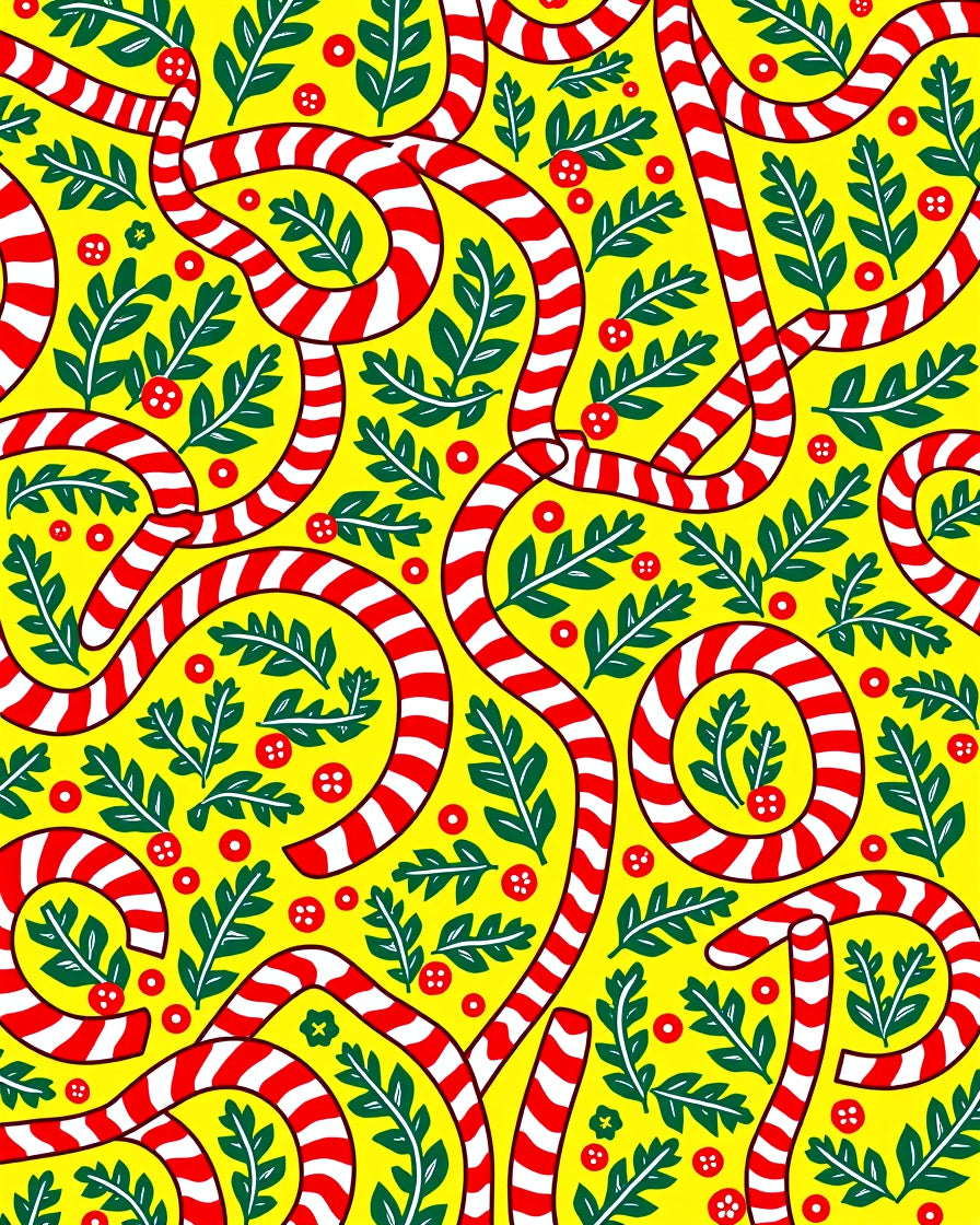 Red White Swirl Candy Cane Foliage Rug