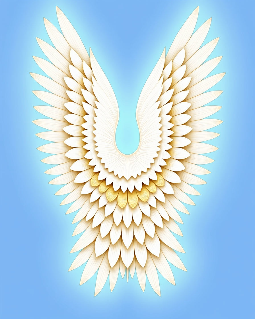 Cream White Feathered Wings on Blue Rug