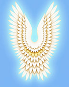 Cream White Feathered Wings on Blue Rug
