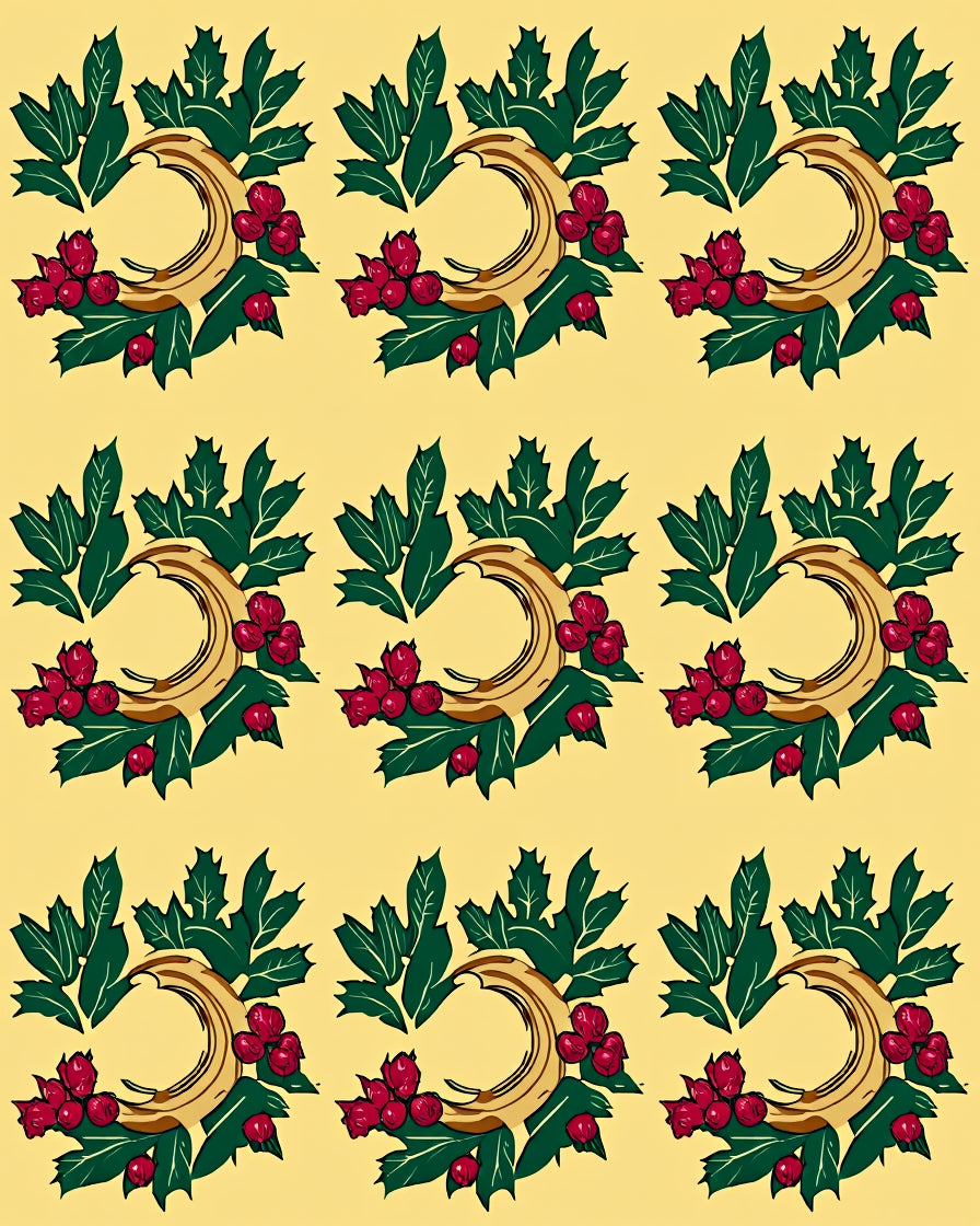 Golden Crescent Holly Berry Wreath Rug