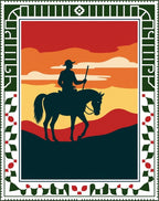 Rider Horse Sunset Landscape Border Rug