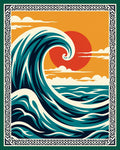 Crimson Sun Swirling Ocean Wave Rug