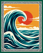 Crimson Sun Swirling Ocean Wave Rug