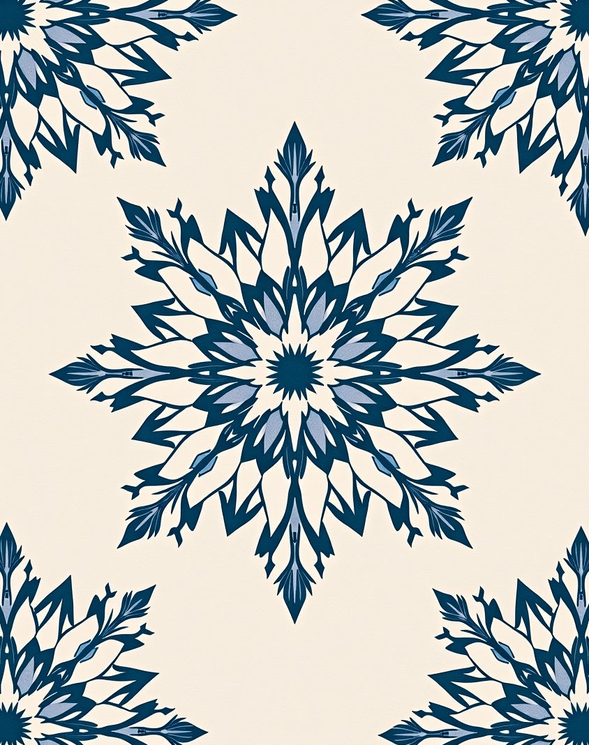 Deep Blue Floral Medallion Cream Rug