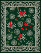Red Cardinal Emerald Botanical Border Rug