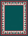 Deep Teal Traditional Floral Border Rug