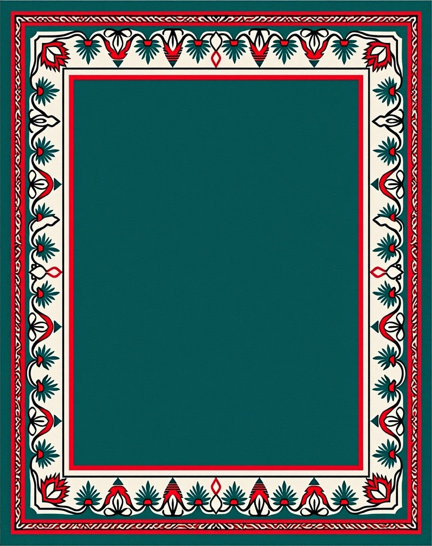 Deep Teal Traditional Floral Border Rug