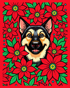 Bold Red Poinsettia Dog Portrait Rug