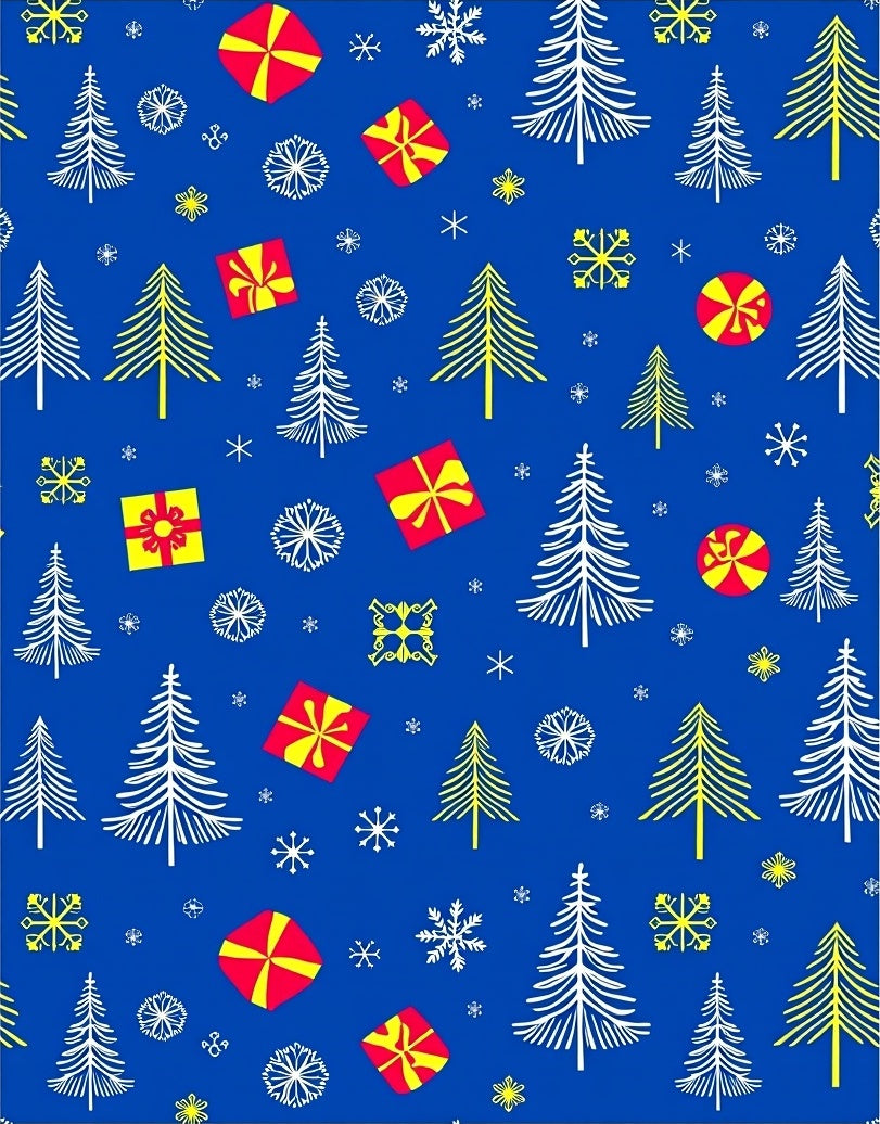 Blue Christmas Trees and Gifts Snowflakes Rug