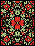 Crimson Red Floral Vine Black Rug