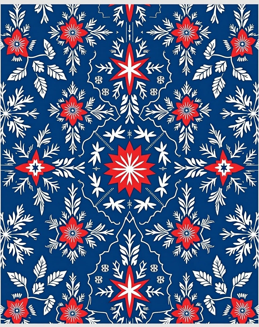 Red White Blue Star Floral Medallion Rug
