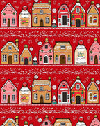 Sweet Gingerbread Village Holiday Red Rug
