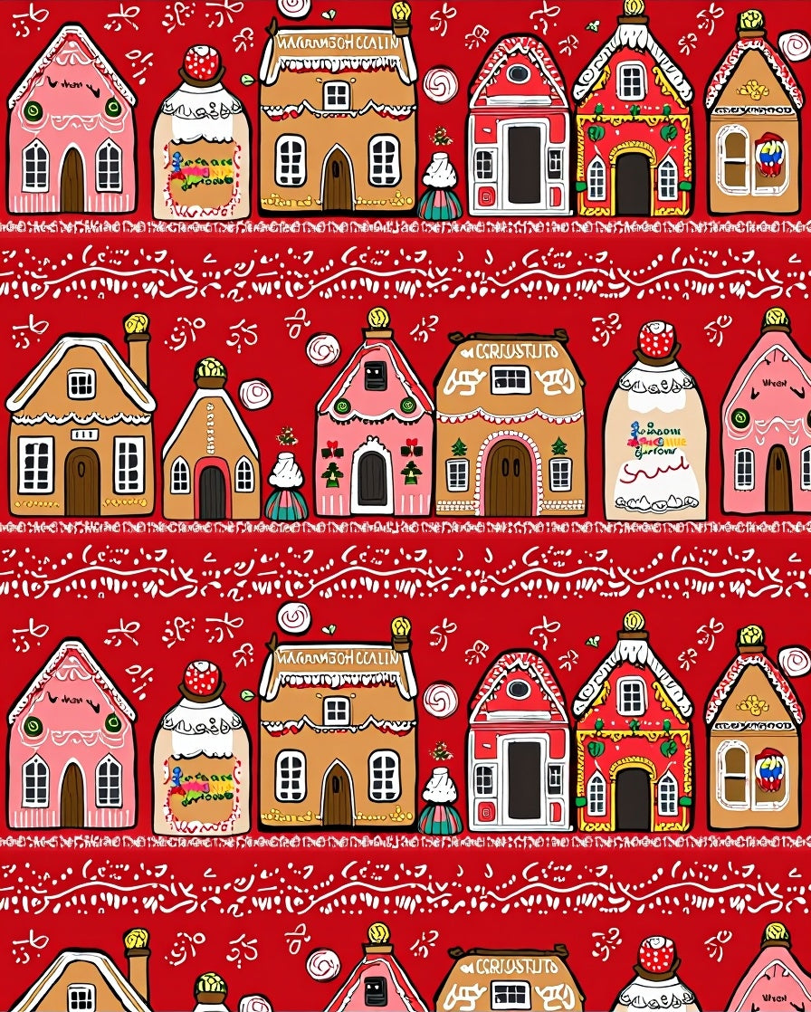 Sweet Gingerbread Village Holiday Red Rug