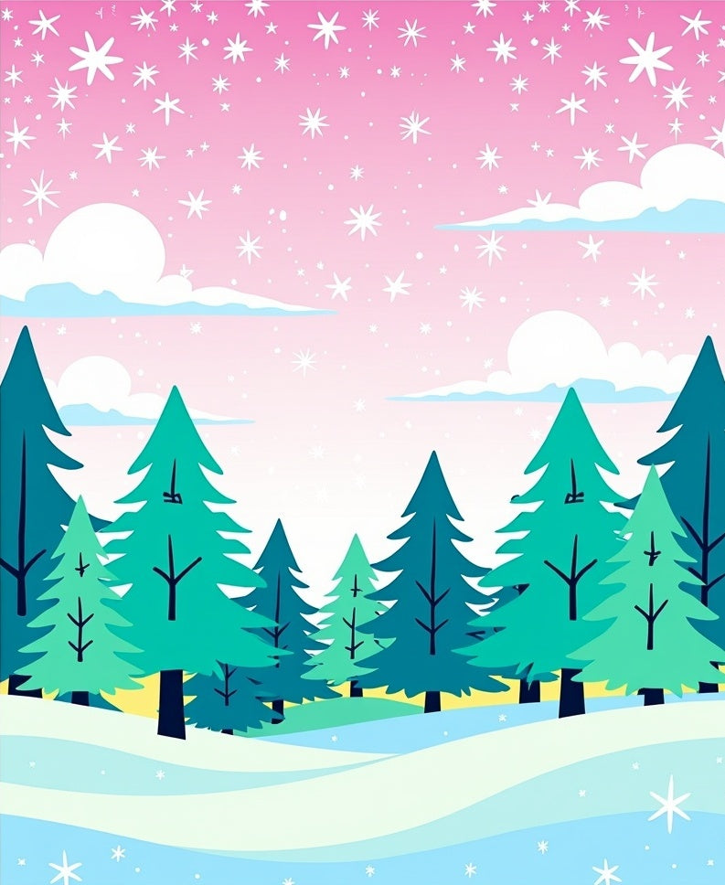 Pastel Pink Snowfall Forest Scene Rug