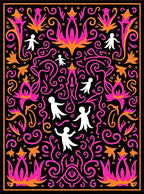 Whimsical Pink Orange Figures Swirl Rug