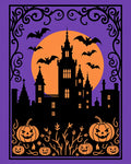 Purple Orange Haunted Castle Bats Pumpkins Rug