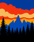 Crimson Sky Mountain Forest Silhouette Rug