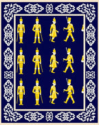 Yellow Soldiers Navy Blue Border Rug