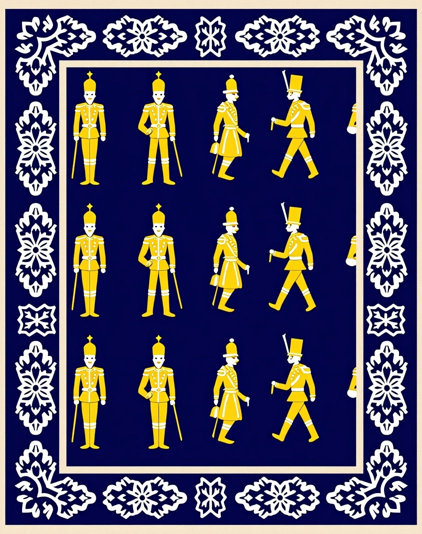 Yellow Soldiers Navy Blue Border Rug