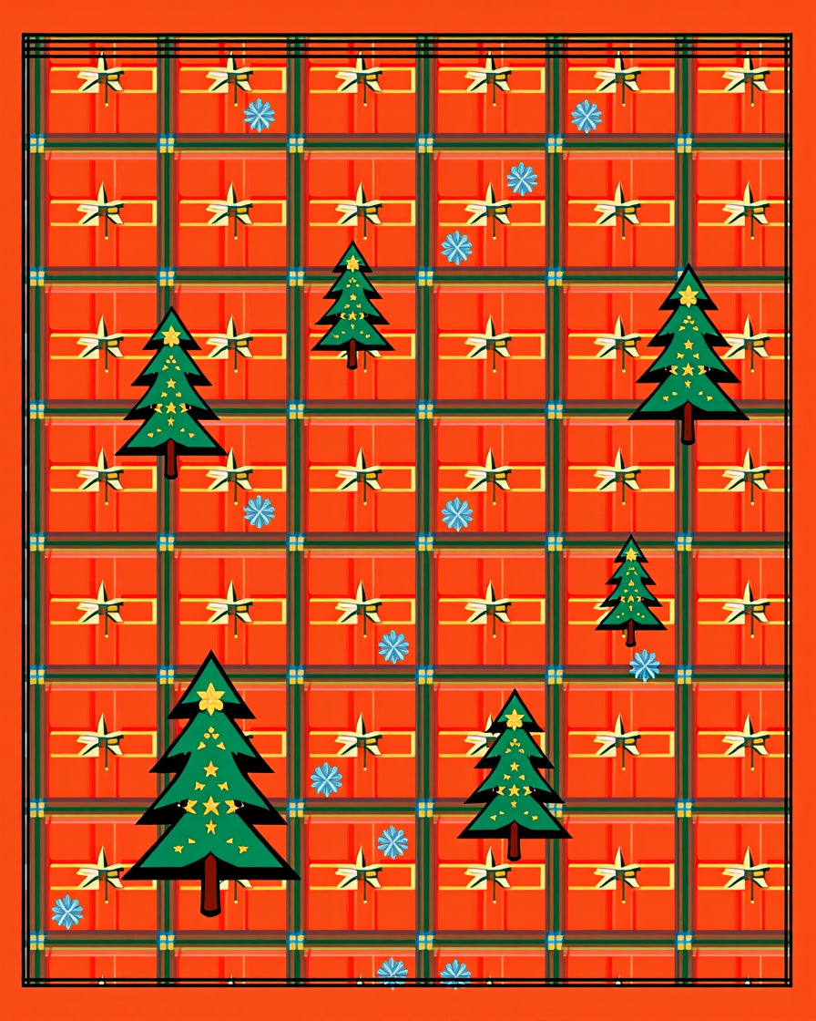 Festive Tartan Christmas Trees Star Rug