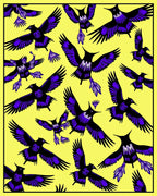 Vibrant Purple Bird Flock Yellow Background Rug